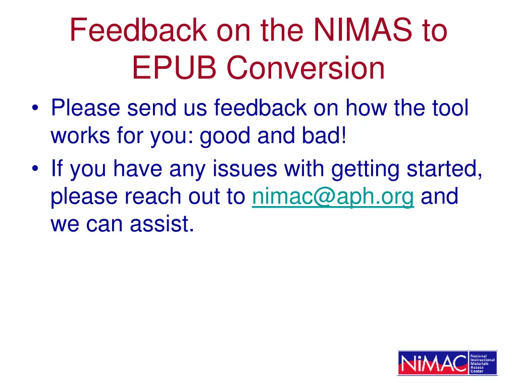 feedback on the nimas to epub conversion please