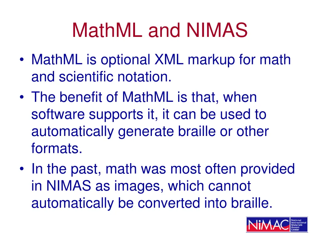 mathml and nimas