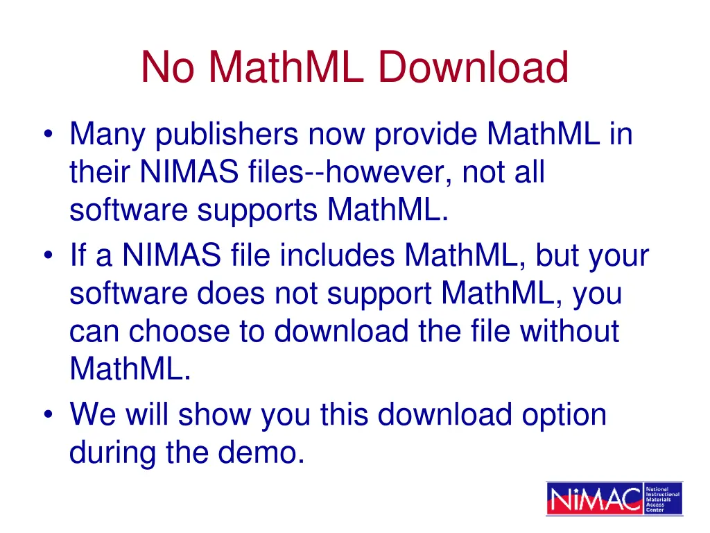 no mathml download