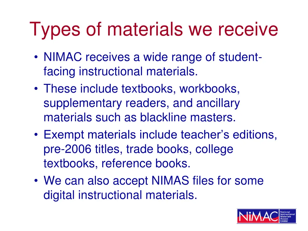 types of materials we receive