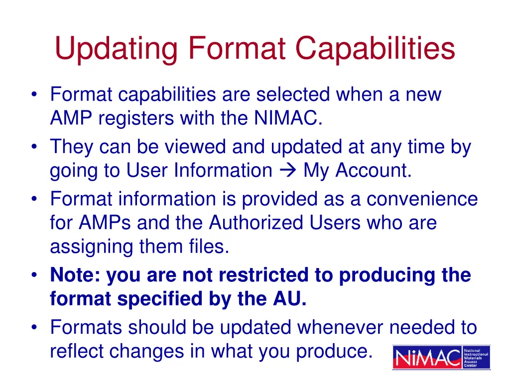 updating format capabilities