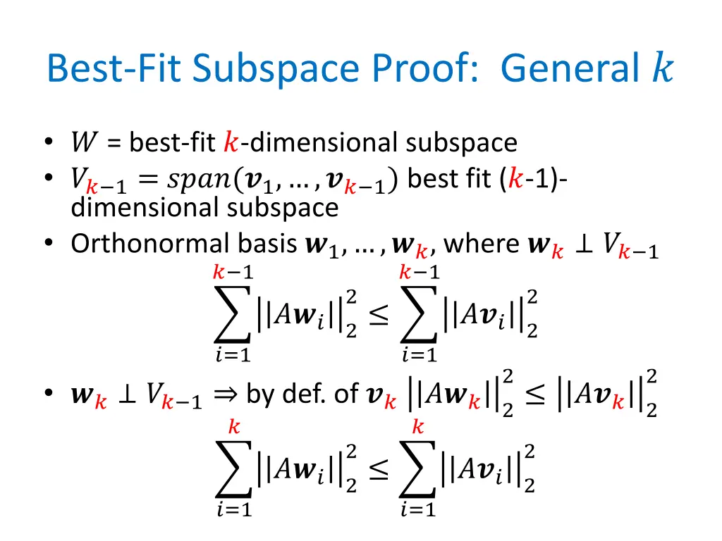 best fit subspace proof general