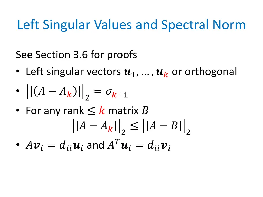 left singular values and spectral norm