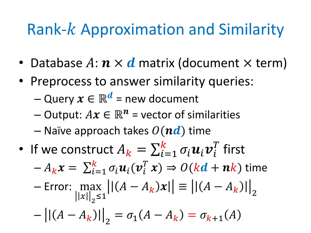rank approximation and similarity