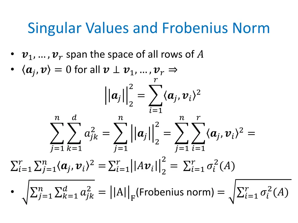 singular values and frobenius norm