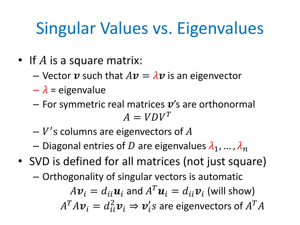 singular values vs eigenvalues