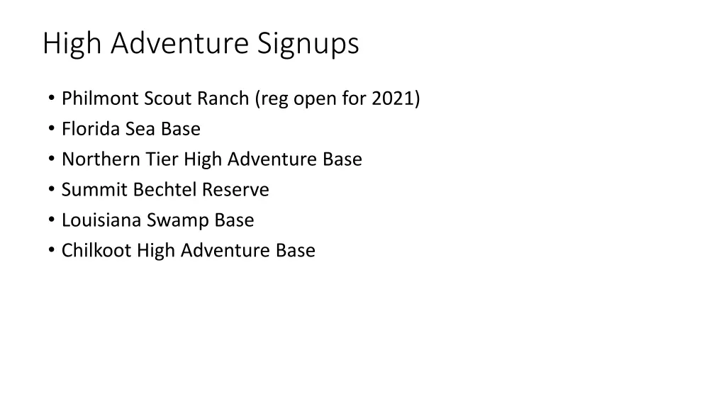 high adventure signups