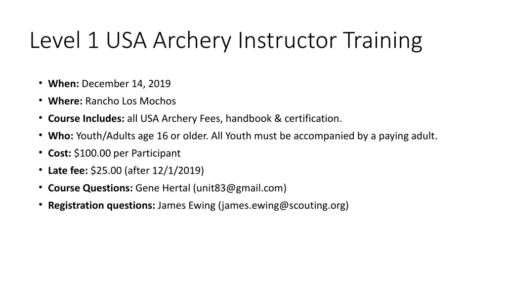 level 1 usa archery instructor training
