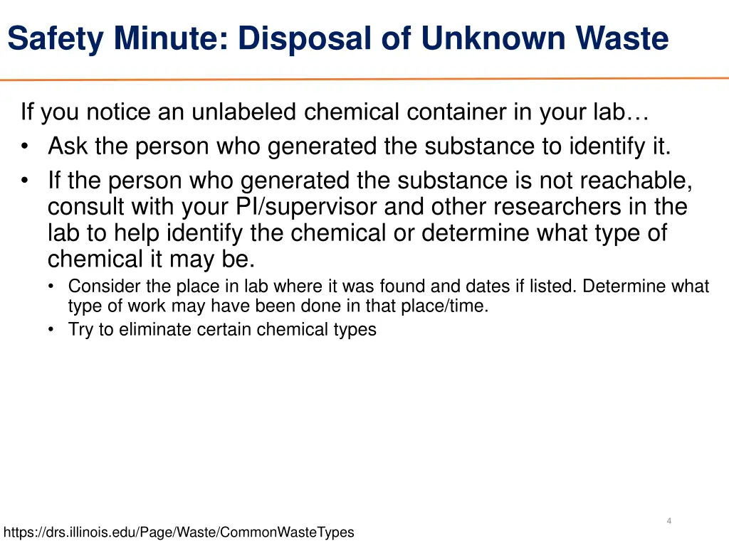 safety minute disposal of unknown waste