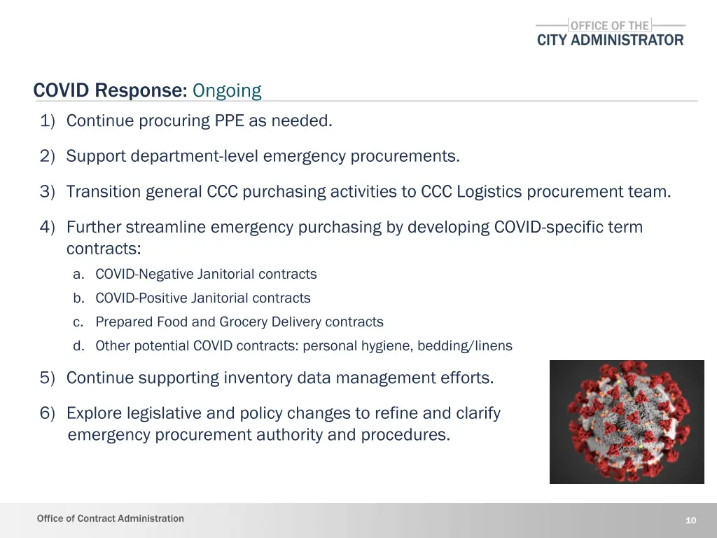 covid response ongoing 1 continue procuring