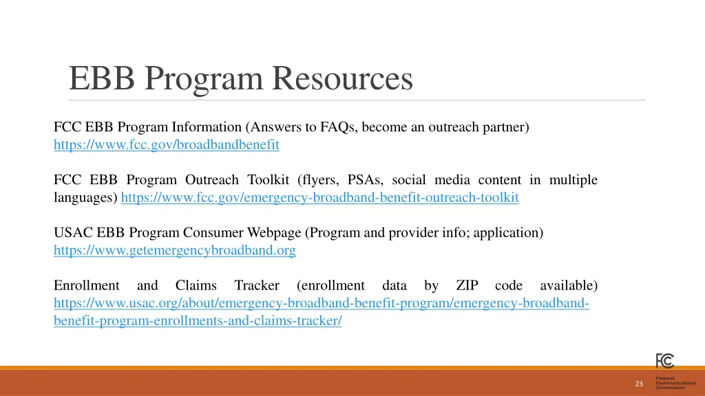 ebb program resources
