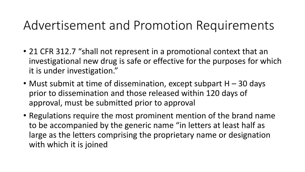 advertisement and promotion requirements