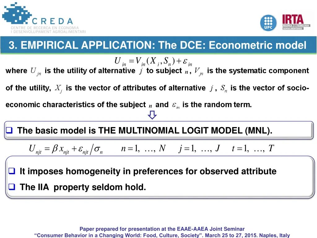 3 empirical application the dce econometric model