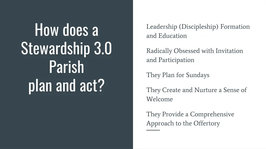 how does a stewardship 3 0 parish plan and act