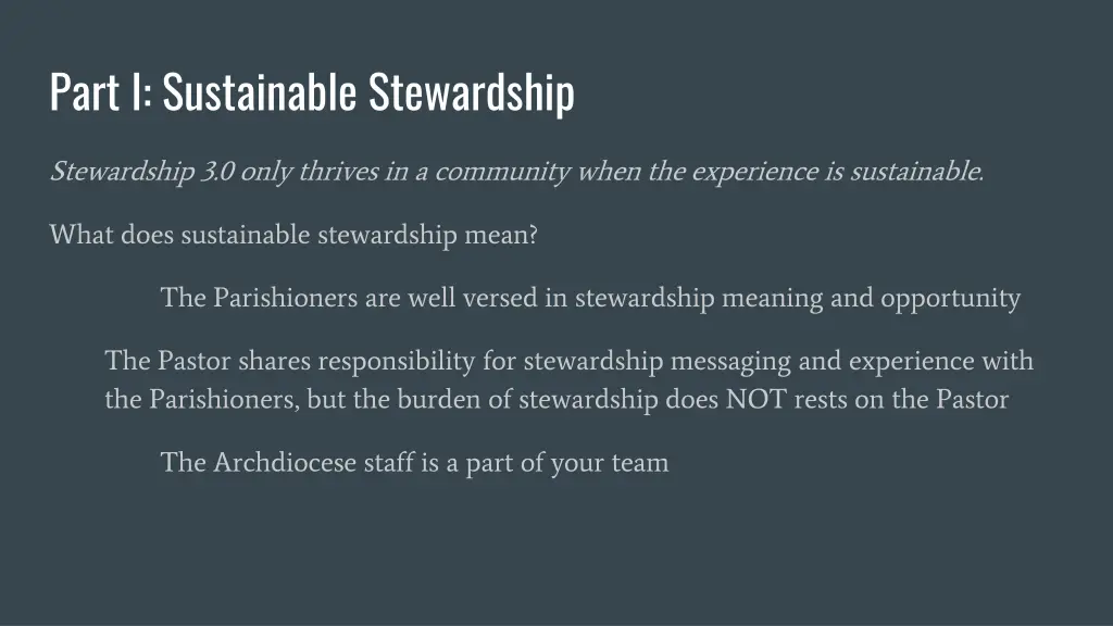 part i sustainable stewardship