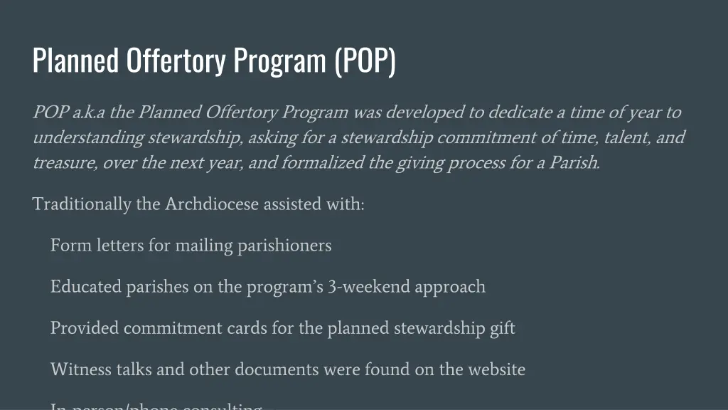 planned offertory program pop