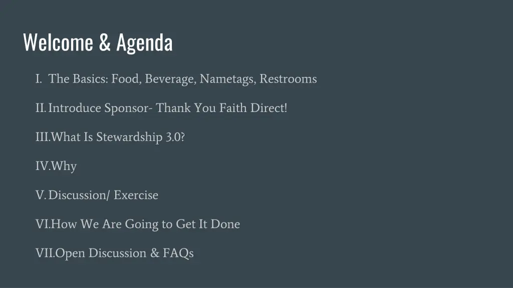 welcome agenda