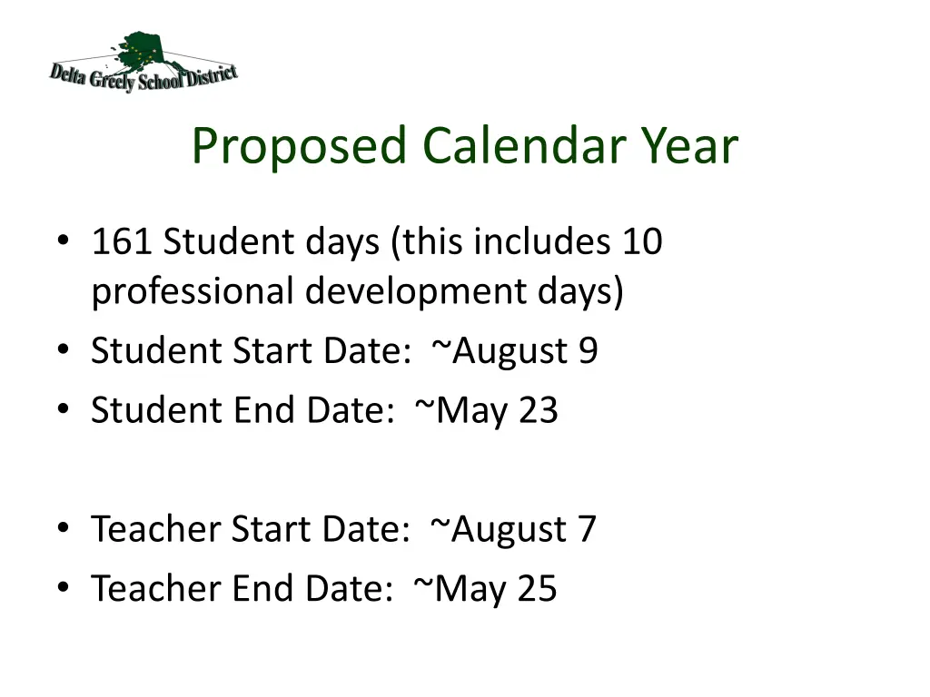 proposed calendar year