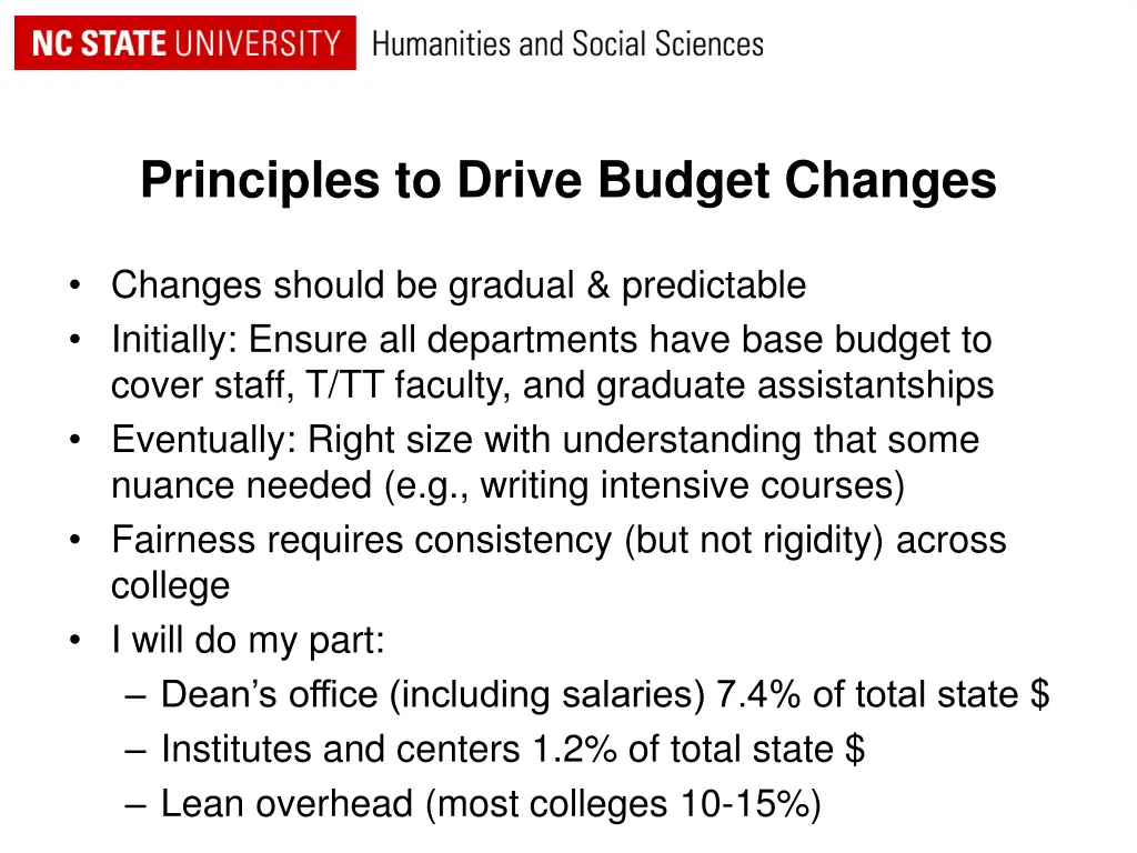 principles to drive budget changes