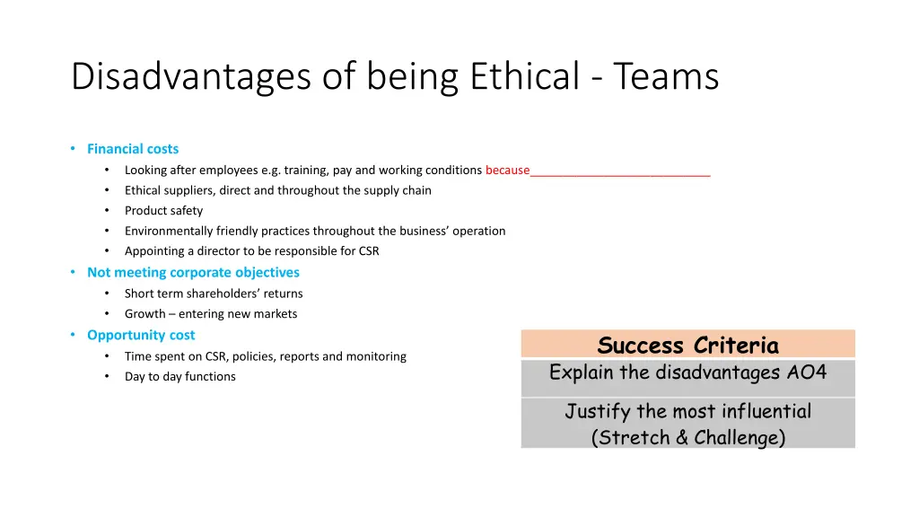 disadvantages of being ethical teams