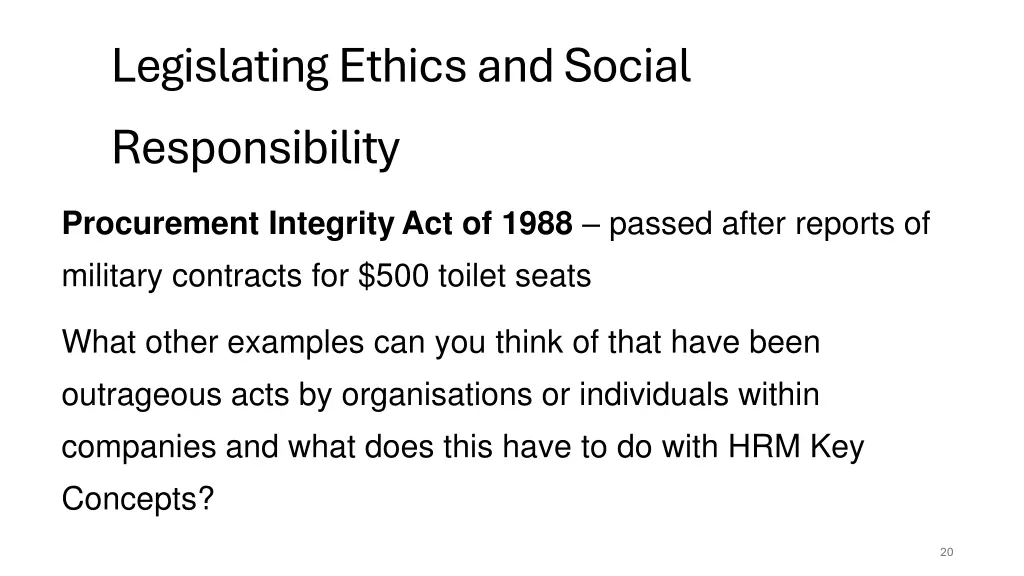 legislating ethics and social responsibility