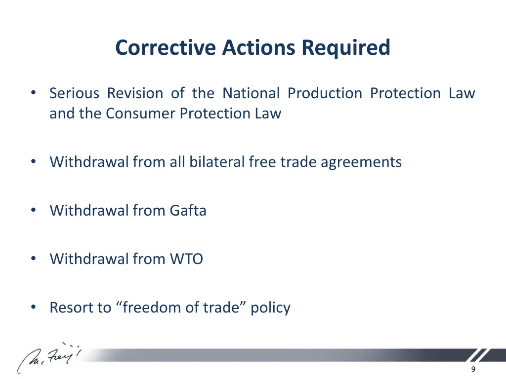 corrective actions required