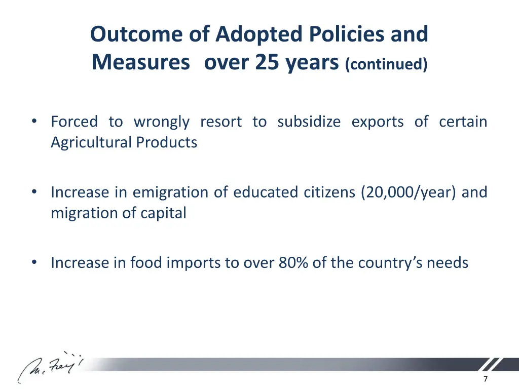 outcome of adopted policies and measures over 1