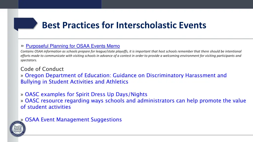 best practices for interscholastic events