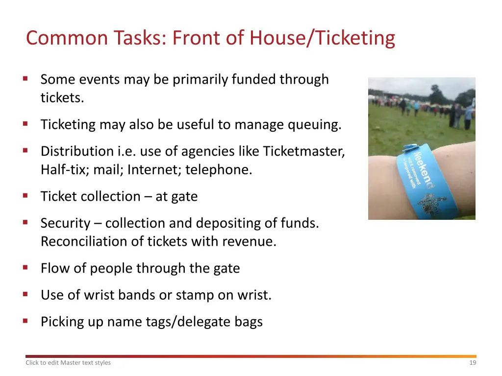 common tasks front of house ticketing