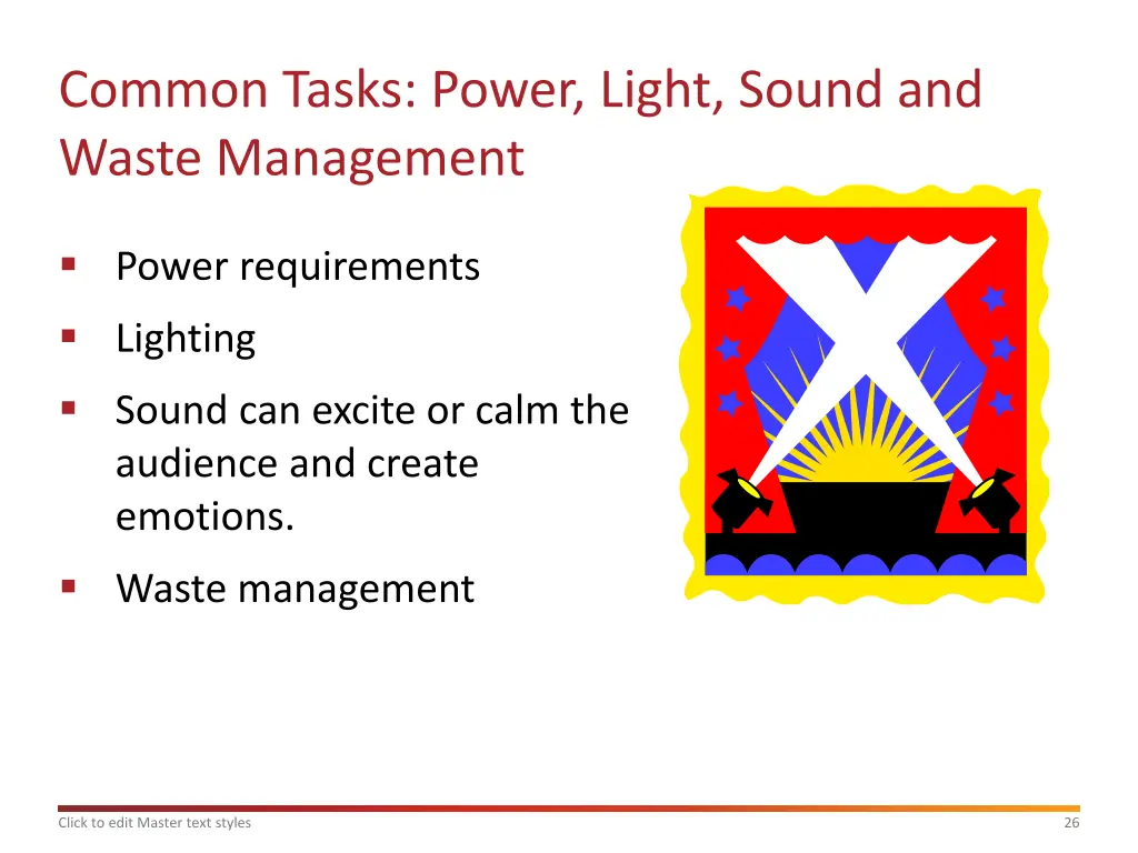 common tasks power light sound and waste
