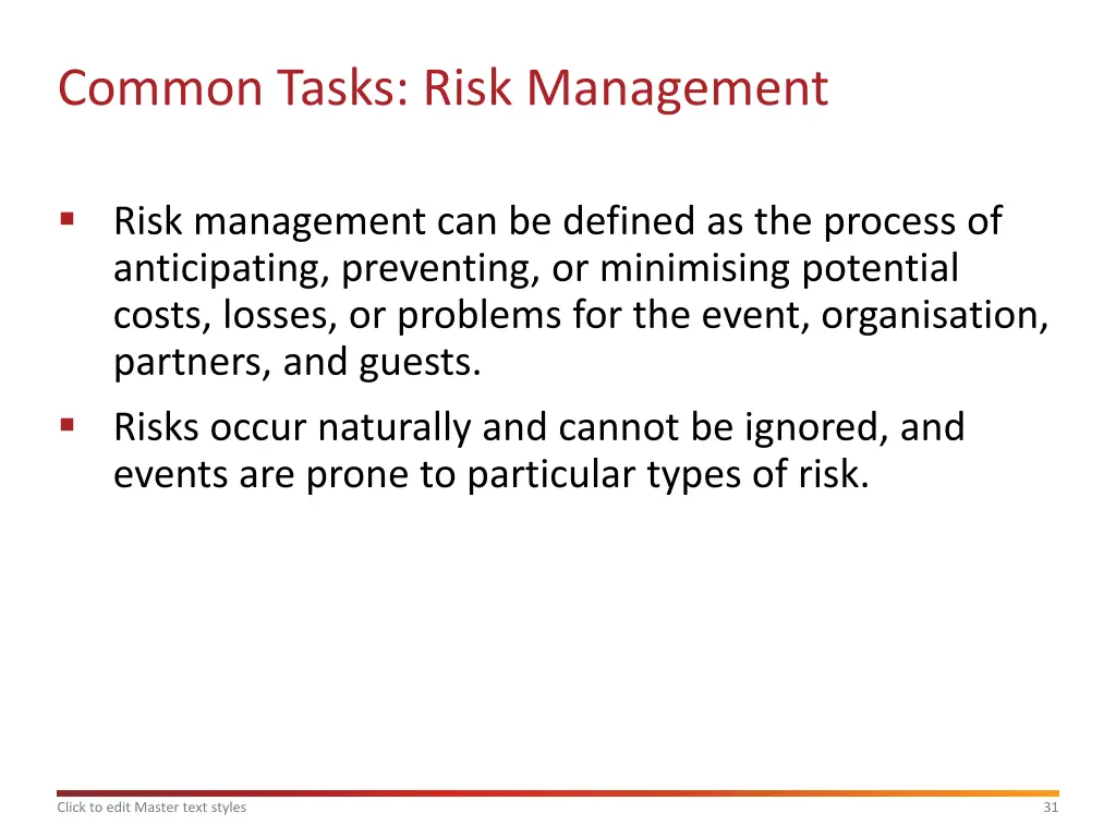 common tasks risk management