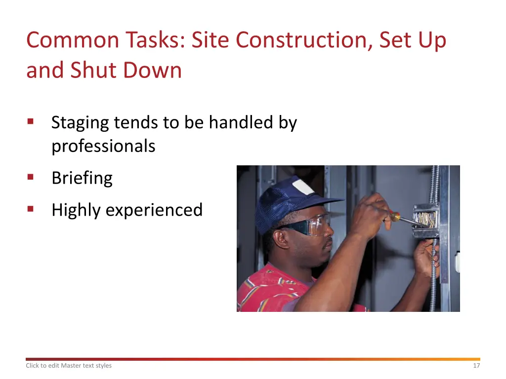 common tasks site construction set up and shut