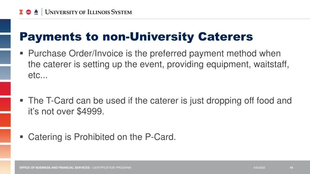 payments to non university caterers purchase