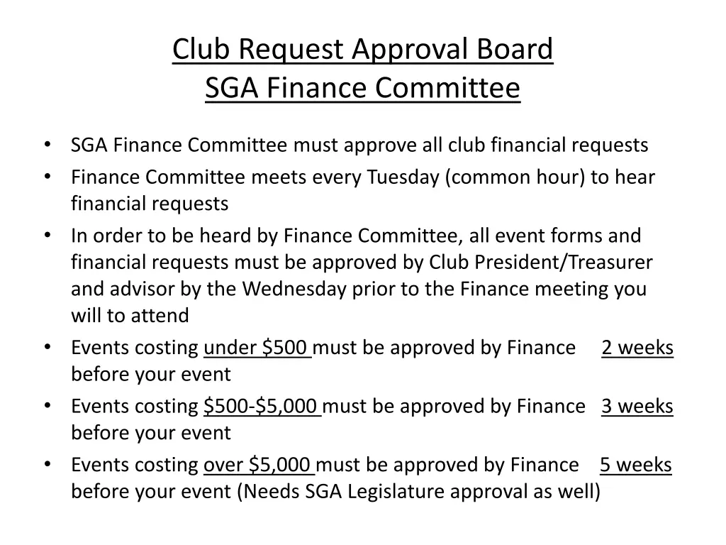 club request approval board sga finance committee