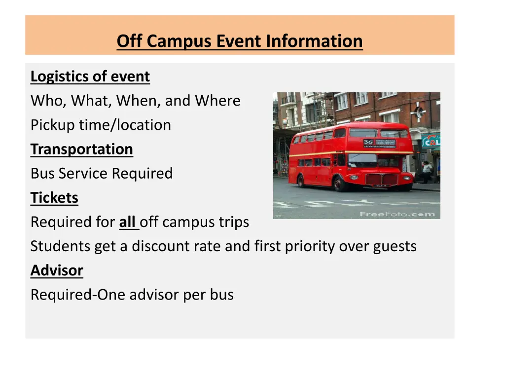 off campus event information