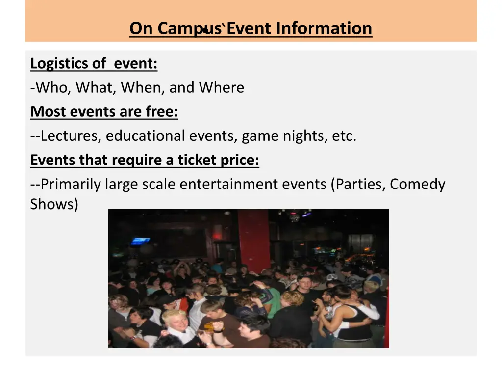 on campus event information