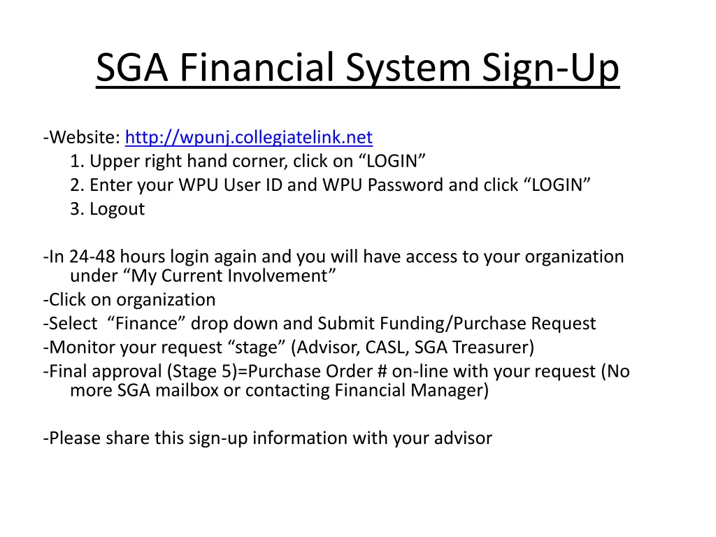 sga financial system sign up