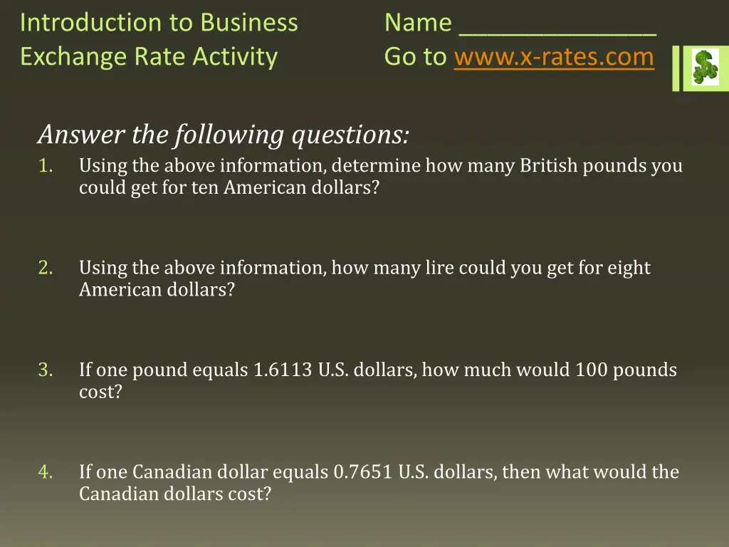 introduction to business exchange rate activity