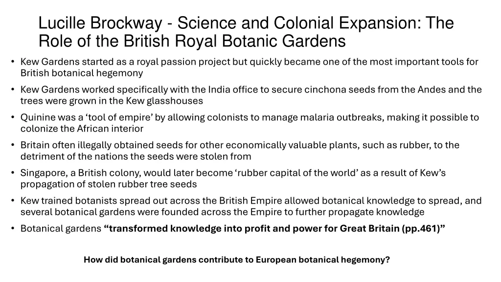 lucille brockway science and colonial expansion