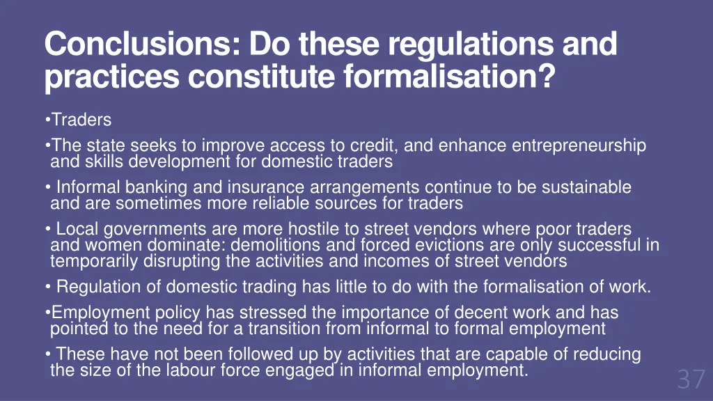 conclusions do these regulations and practices