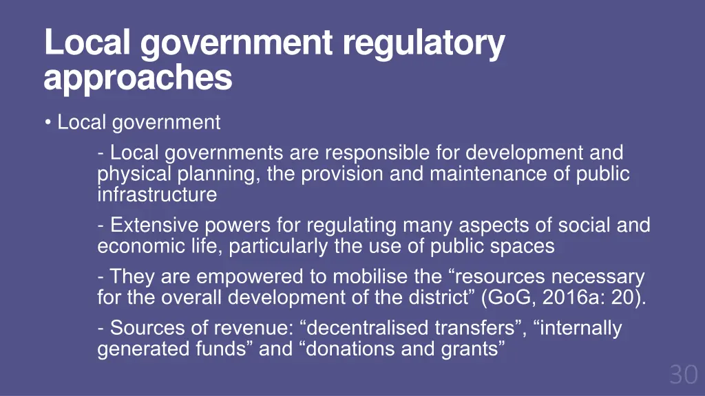 local government regulatory approaches