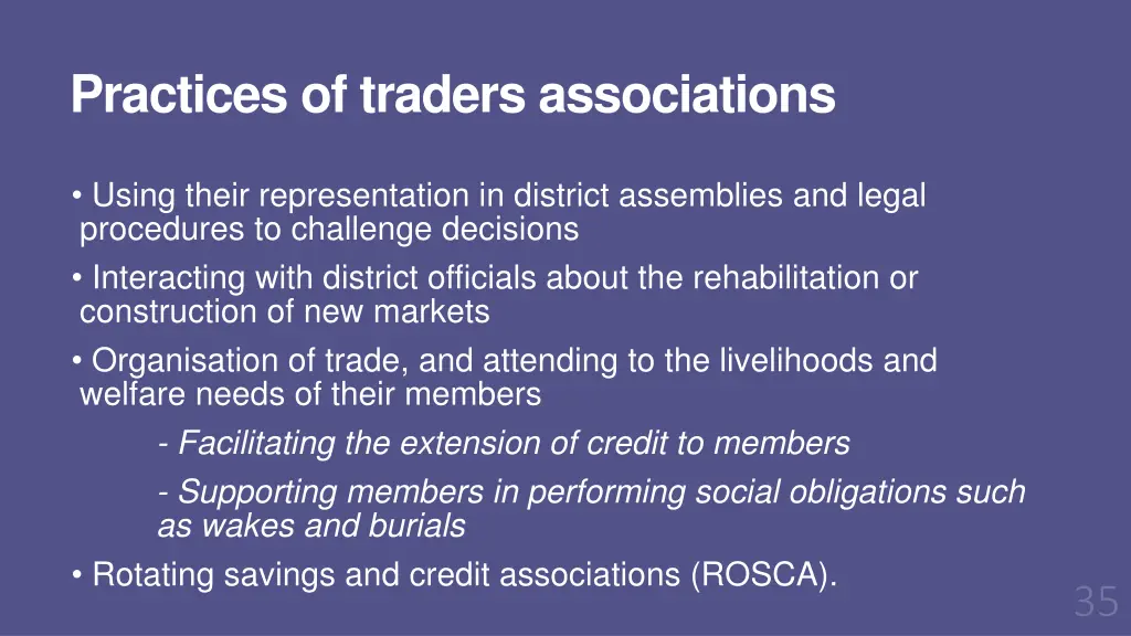 practices of traders associations