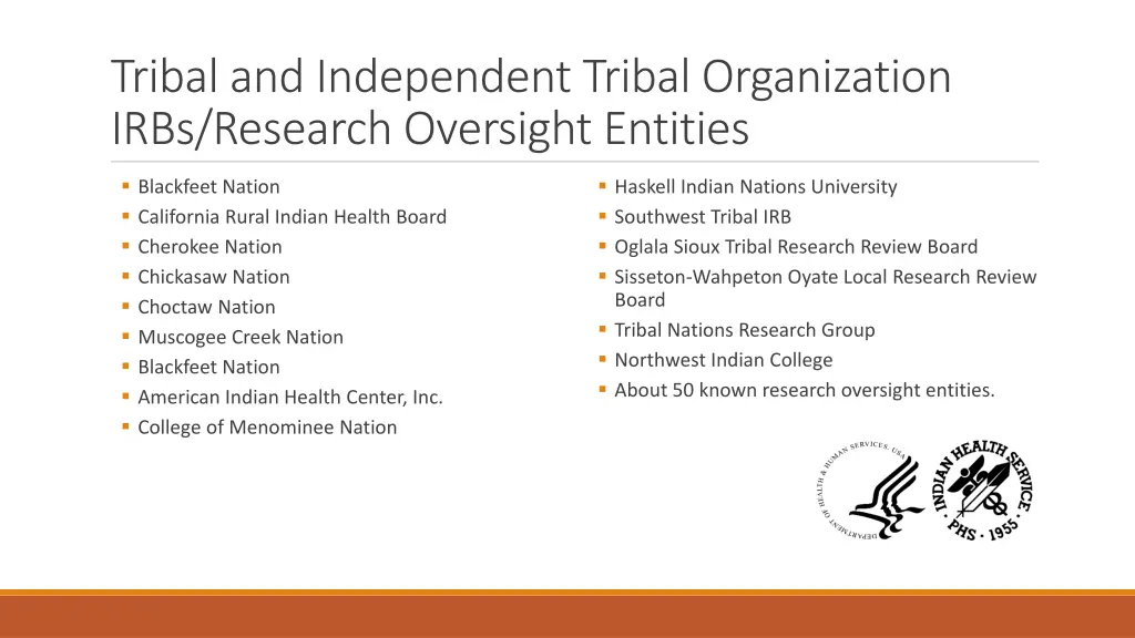 tribal and independent tribal organization irbs 1