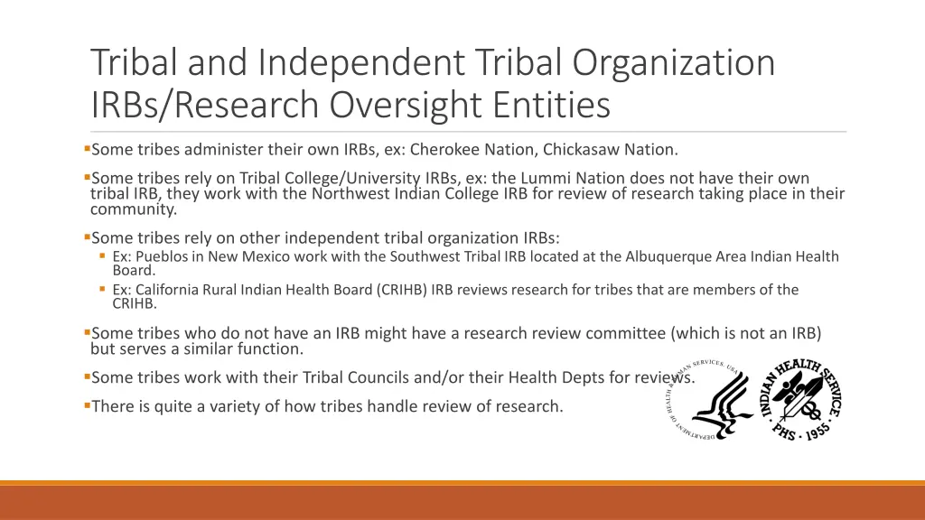 tribal and independent tribal organization irbs