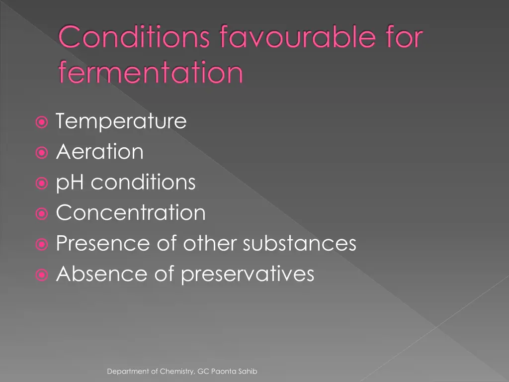 conditions favourable for fermentation