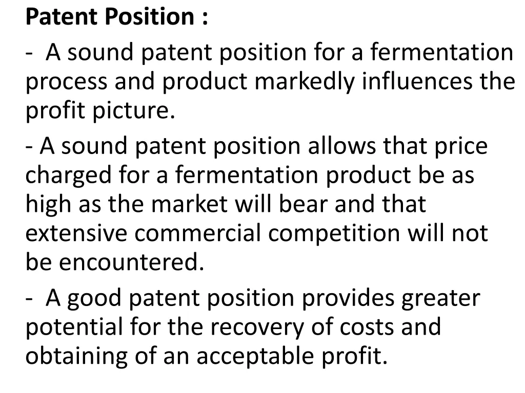 patent position a sound patent position