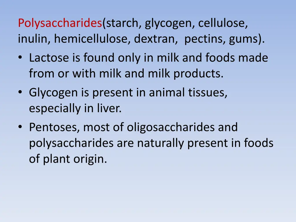 polysaccharides starch glycogen cellulose inulin