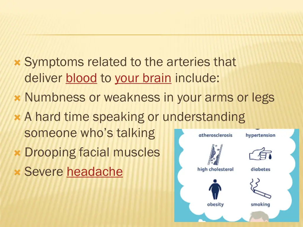 symptoms related to the arteries that deliver