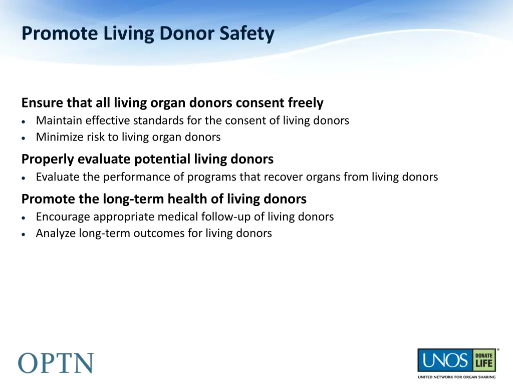 promote living donor safety