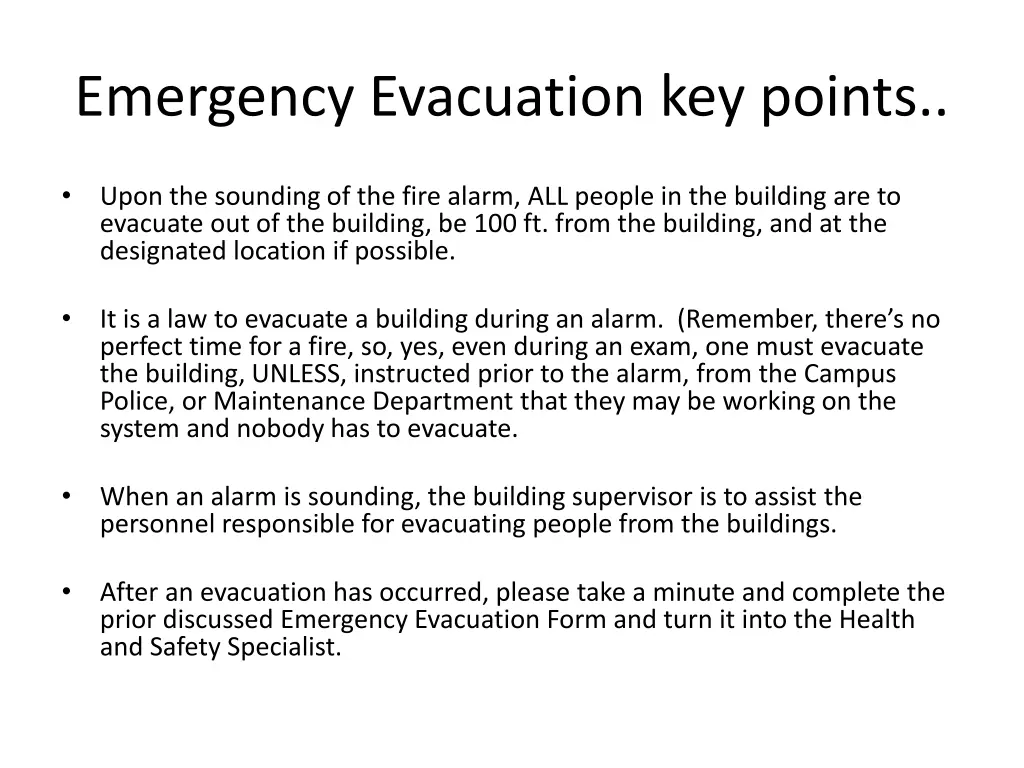 emergency evacuation key points